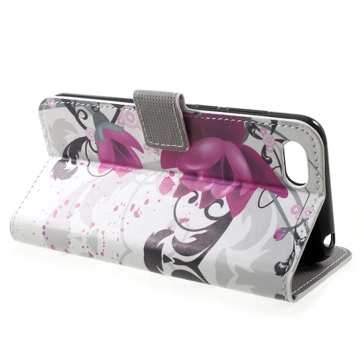 Pattern Printing PU Leather Magnetic Wallet Cover Para Huawei Honor Y5 (2018) / Y5 Prime (2018) / Honor 7s / Jugar 7 - Flor Purpura