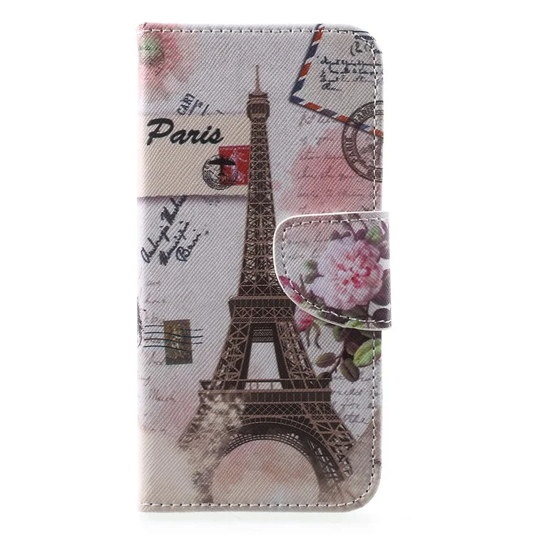 Pattern Printing Cross Texture Leather Wallet Shell Case for Huawei Y5 (2018) - Eiffel Tower