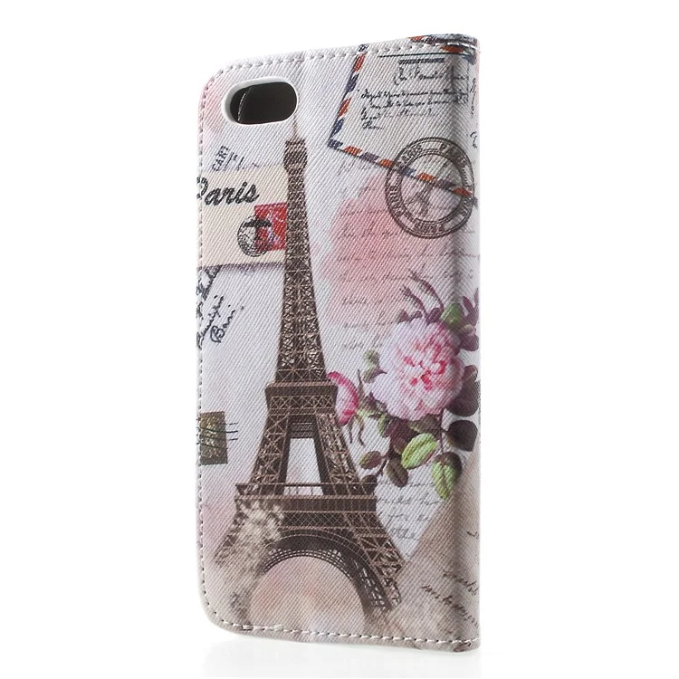 Pattern Printing Cross Texture Leather Wallet Shell Case for Huawei Y5 (2018) - Eiffel Tower