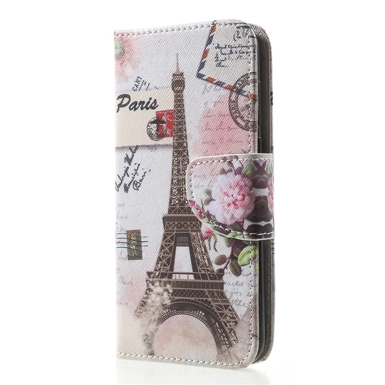 Pattern Printing Cross Texture Leather Wallet Shell Case for Huawei Y5 (2018) - Eiffel Tower