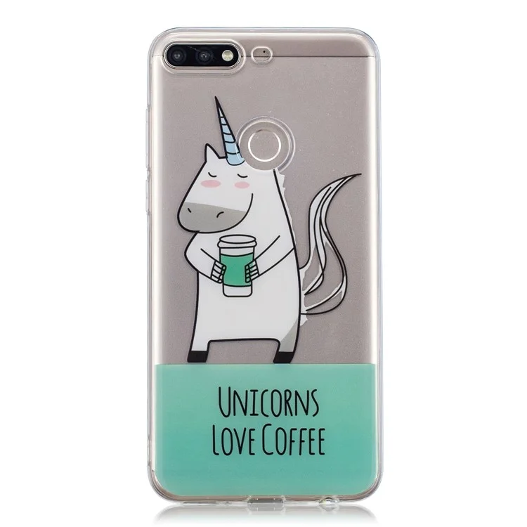 Pattern Printing IMD TPU Cover Shell Case for Huawei Y7 (2018) - Unicorns Love Coffee