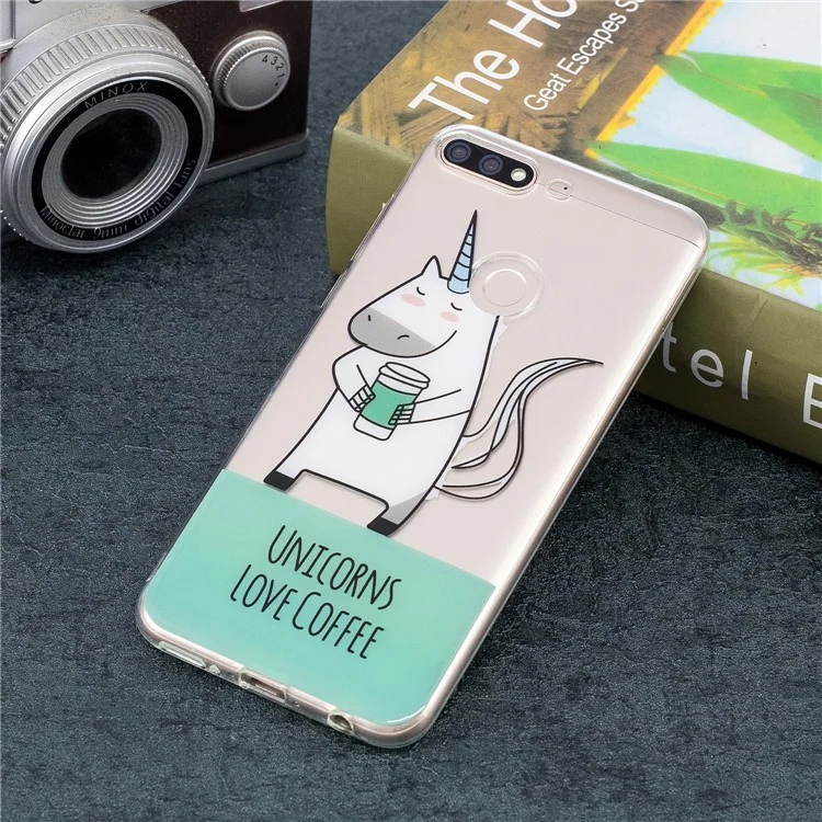 Pattern Printing IMD TPU Cover Shell Case for Huawei Y7 (2018) - Unicorns Love Coffee