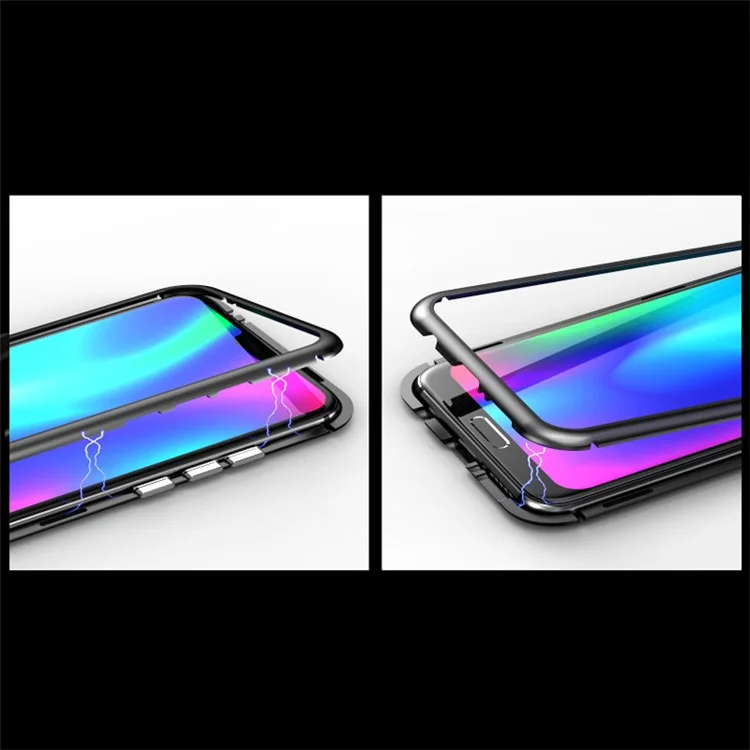LUPHIE Detachable Magnetic Metal Frame + Tempered Glass Back Cell Phone Case for Huawei Honor 10 - All Black