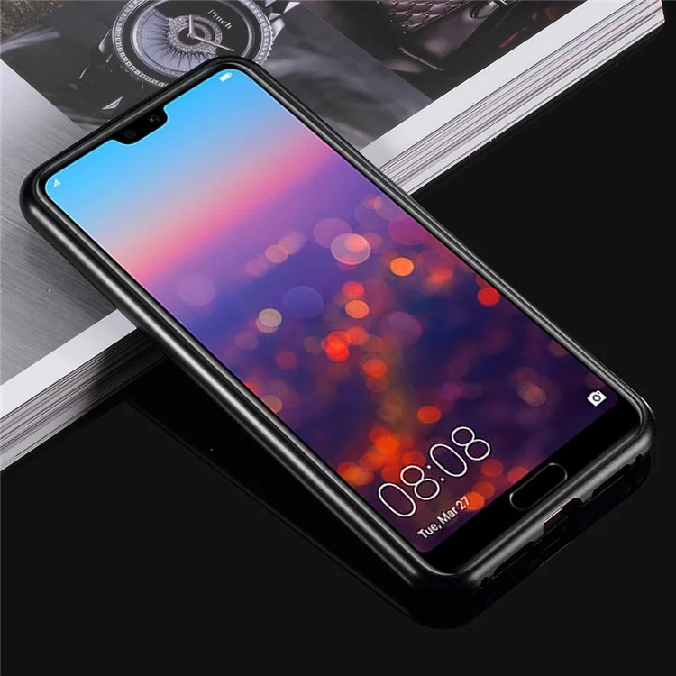 LUPHIE for Huawei P20 Detachable Magnetic Metal Frame + Tempered Glass Back Mobile Phone Case - All Black