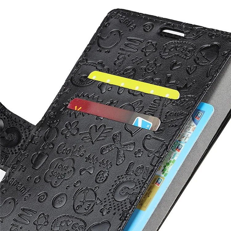 Cartoon Graffiti Leather Wallet Mobile Phone Case for Huawei Honor 8X - Black