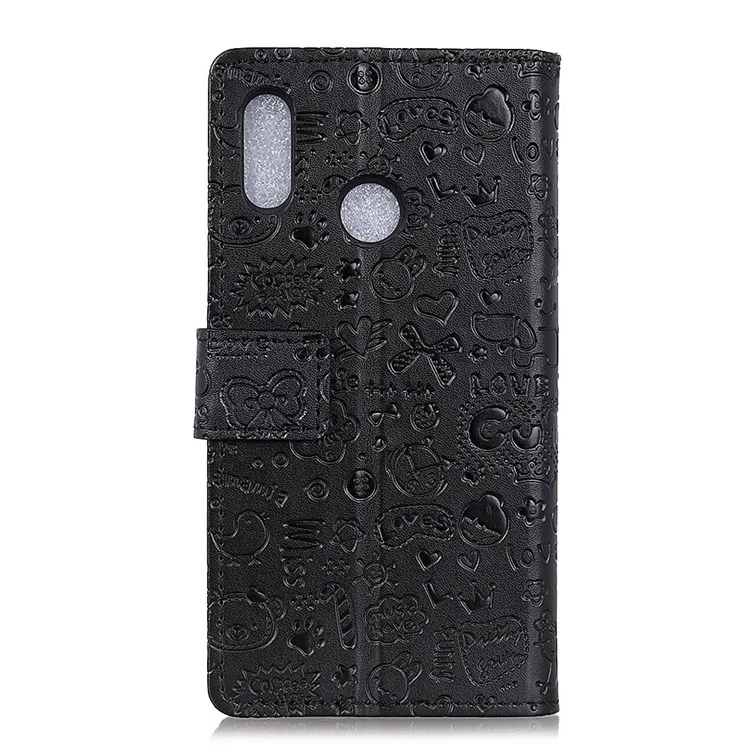 Cartoon Graffiti Leather Wallet Mobile Phone Case for Huawei Honor 8X - Black