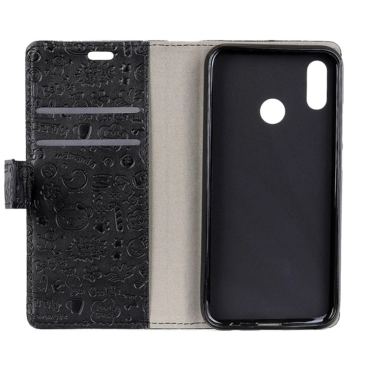 Cartoon Graffiti Leather Wallet Mobile Phone Case for Huawei Honor 8X - Black