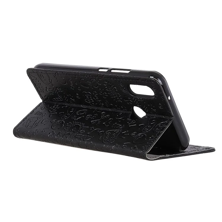 Cartoon Graffiti Leather Wallet Mobile Phone Case for Huawei Honor 8X - Black