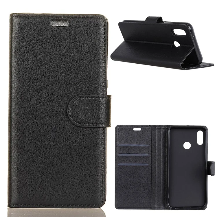 Litchi Texture Wallet Leather Mobile Phone Case with Stand for Huawei Honor 8X - Black