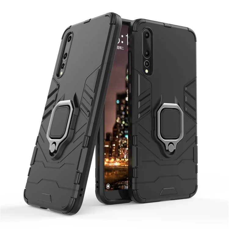 Fingerring Kickstand PC + TPU Hybrid -mobilfunkkoffer Für Huawei P20 Pro - Schwarz