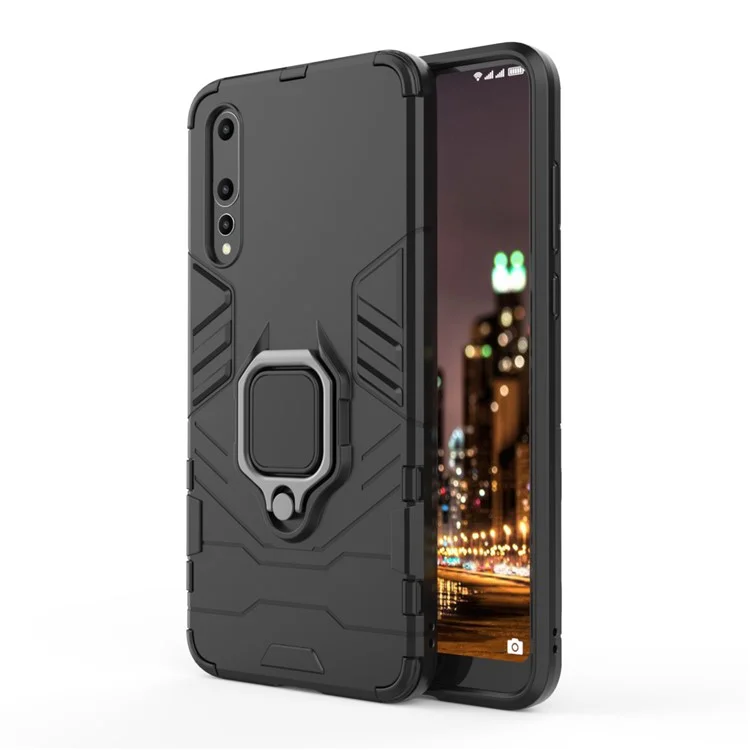 Rogue de Doigt Kickstand PC + TPU Hybrid Mobile Phone Case Pour Huawei P20 Pro - le Noir