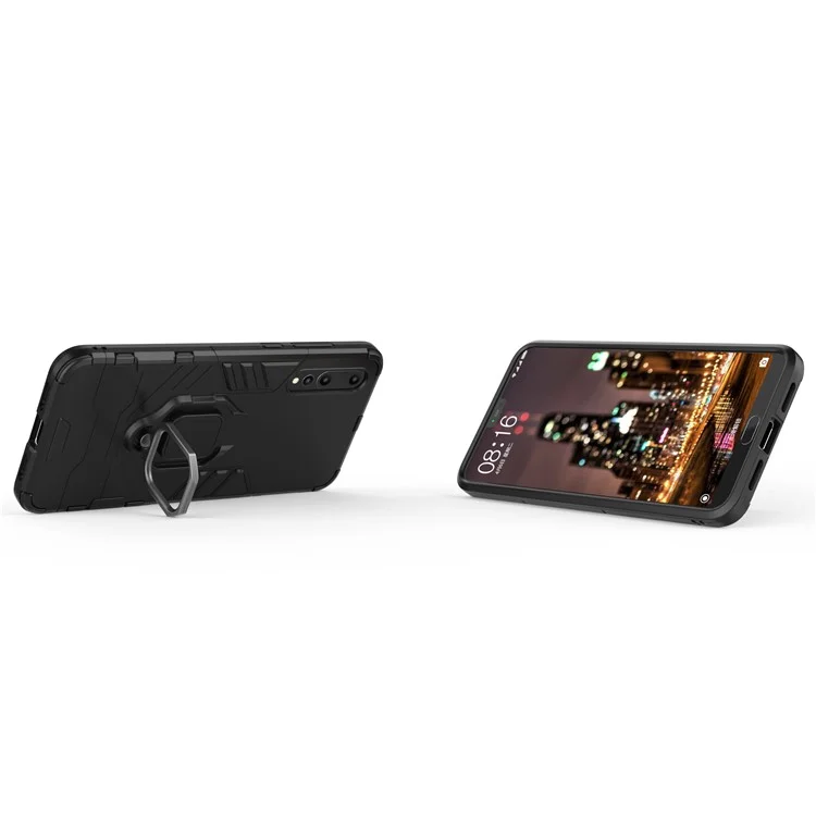 Fingerring Kickstand PC + TPU Hybrid -mobilfunkkoffer Für Huawei P20 Pro - Schwarz