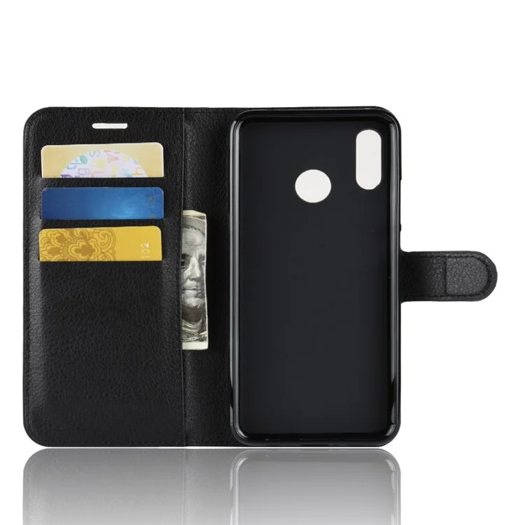 Litchi Skin Wallet Leather Stand Caso Para Huawei Nova 3 - Preto