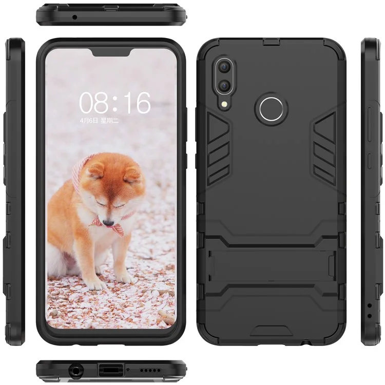 Противоударный чехол из ПК + ТПУ с подставкой для Huawei nova 3 - черный