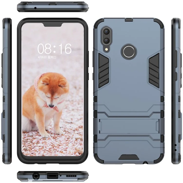 Cool Guarda Plástico TPU Combo Cobertura De Capa De Telefone Móvel Com Kickstand Para Huawei Nova 3 - Azul Escuro