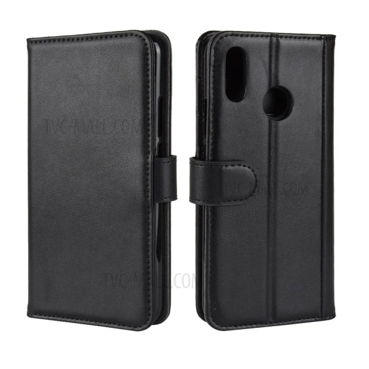 Genuine Split Leather Wallet Stand Phone Case for Huawei nova 3i / P Smart+ - Black