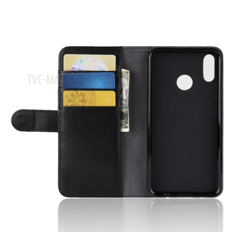 Genuine Split Leather Wallet Stand Phone Case for Huawei nova 3i / P Smart+ - Black