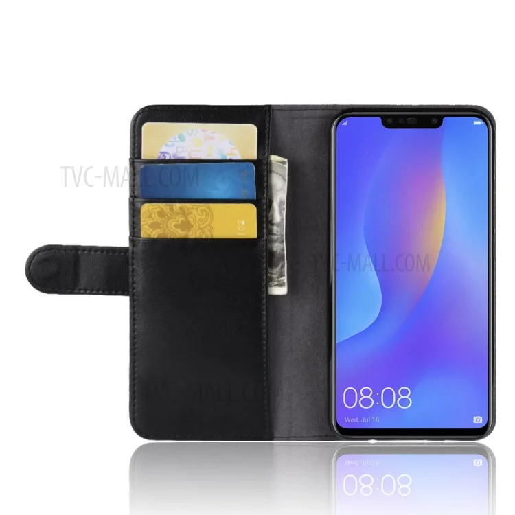 Caixa de Telefone de Carteira de Couro Dividida Genuína Para Huawei Nova 3i / P Smart+ - Preto