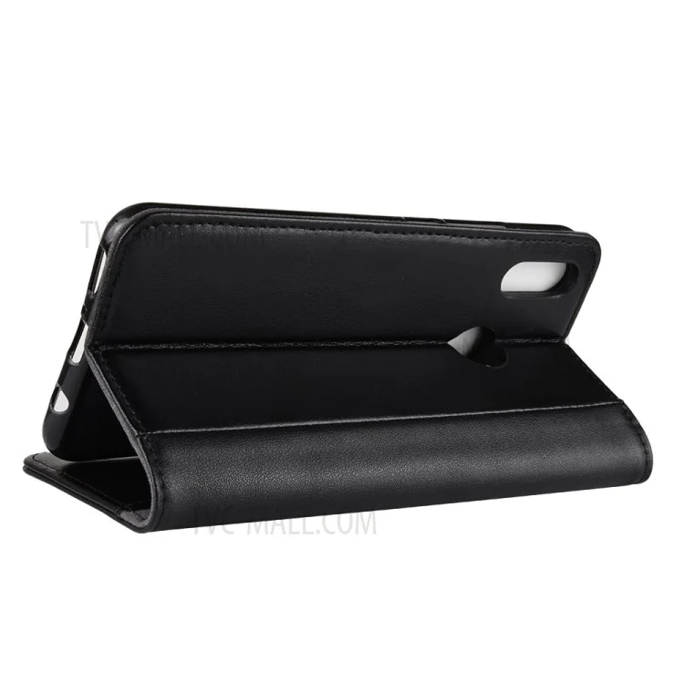 Genuine Split Leather Wallet Stand Phone Case for Huawei nova 3i / P Smart+ - Black