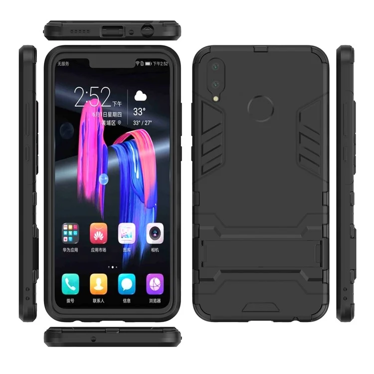 Kunststoff + TPU Hybrid -hülle Mit Kickstand Für Huawei Honor 8x / Ehrenansicht 10 Lite - Schwarz