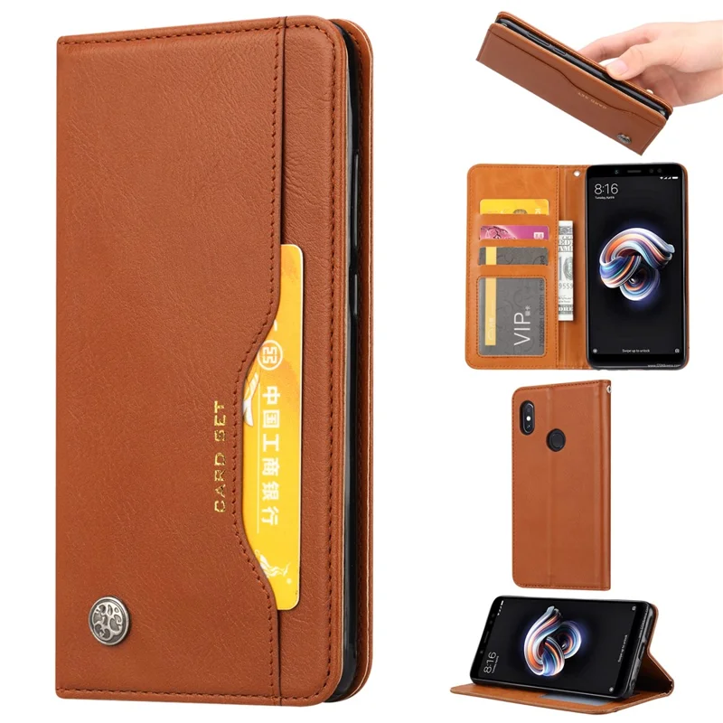 PU Leather Auto-absorbed Stand Wallet Protective Casing for Huawei P Smart Plus / nova 3i - Brown