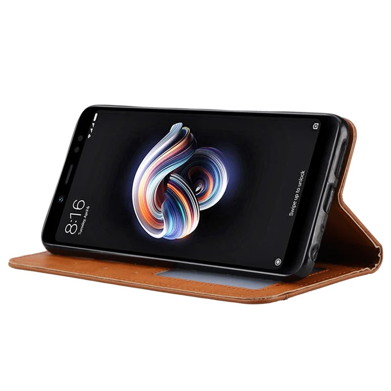 PU Leather Auto-absorbed Stand Wallet Protective Casing for Huawei P Smart Plus / nova 3i - Brown