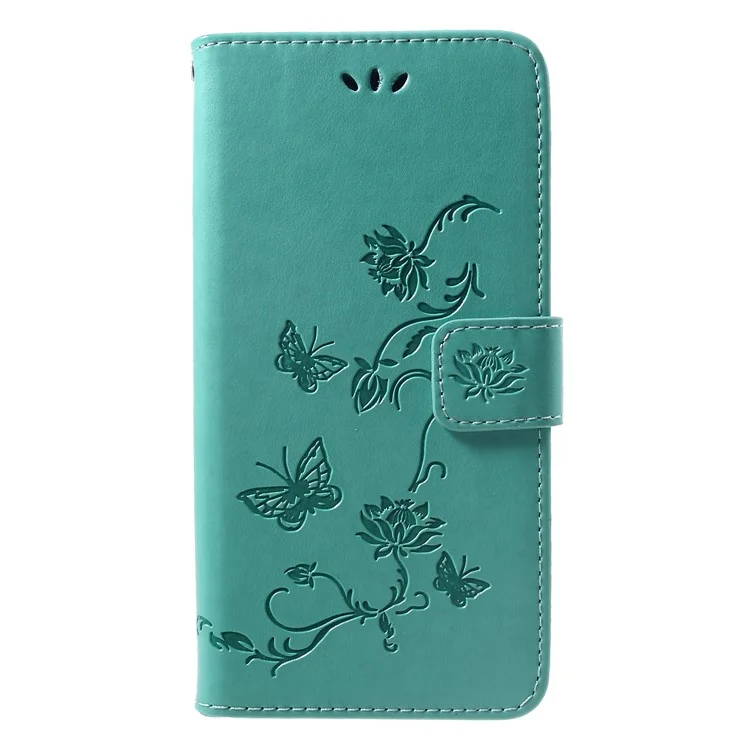 Impressão Borboleta Flor PU Couro Capa de Suporte de Suporte Para Huawei Nova 3i / P Smart Plus - Ciano