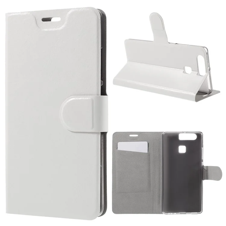Crazy Horse Card Holder Stand Leather Cover for Huawei P9 - White