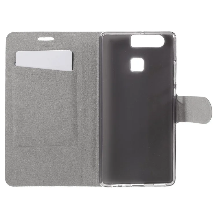 Crazy Horse Card Holder Stand Leather Cover for Huawei P9 - White