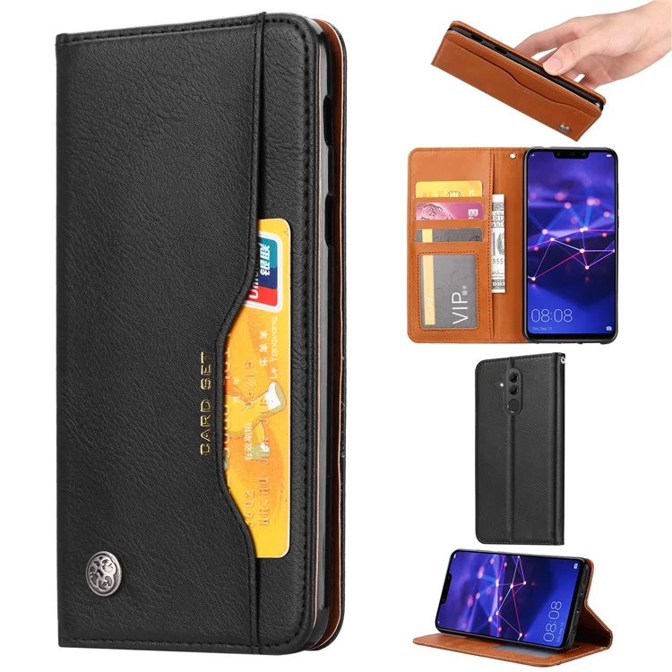 Auto-absorbed Leather Wallet Case for Huawei Mate 20 Lite - Black