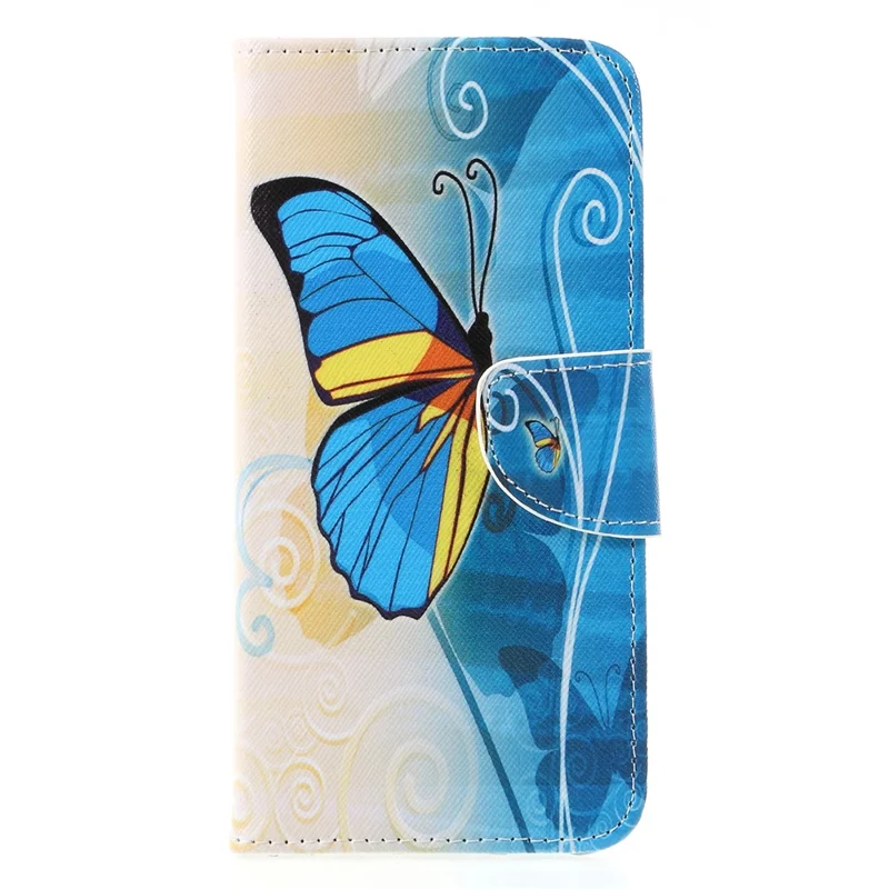 Pattern Printing Cross Texture Leather Wallet Phone Case for Huawei Mate 20 Lite - Blue Butterfly