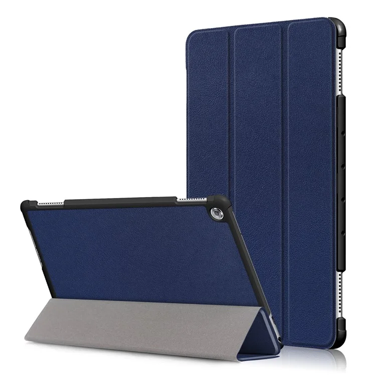For Huawei Mediapad M5 Lite 10.1 Tri-fold Stand Auto-wake / sleep Smart Leather Case - Dark Blue