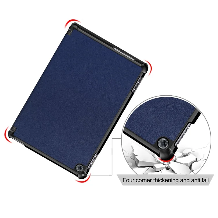 Para Huawei Mediapad M5 Lite 10.1 Tri-fold Stand Auto-wake / Case de Cuero Inteligente Para Dormir - Azul Oscuro