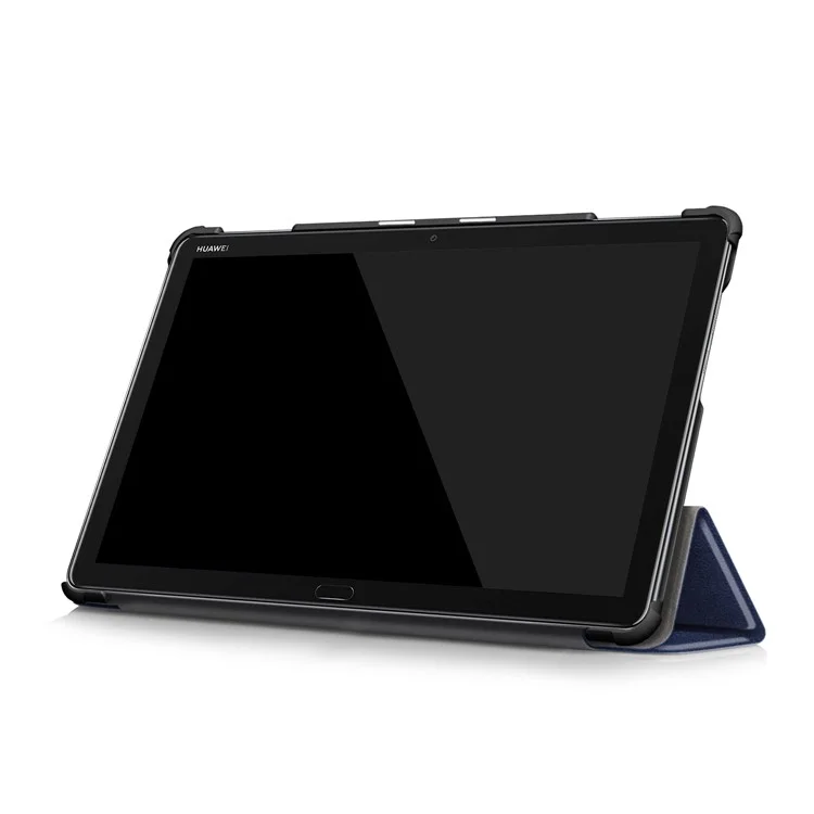 For Huawei Mediapad M5 Lite 10.1 Tri-fold Stand Auto-wake / sleep Smart Leather Case - Dark Blue