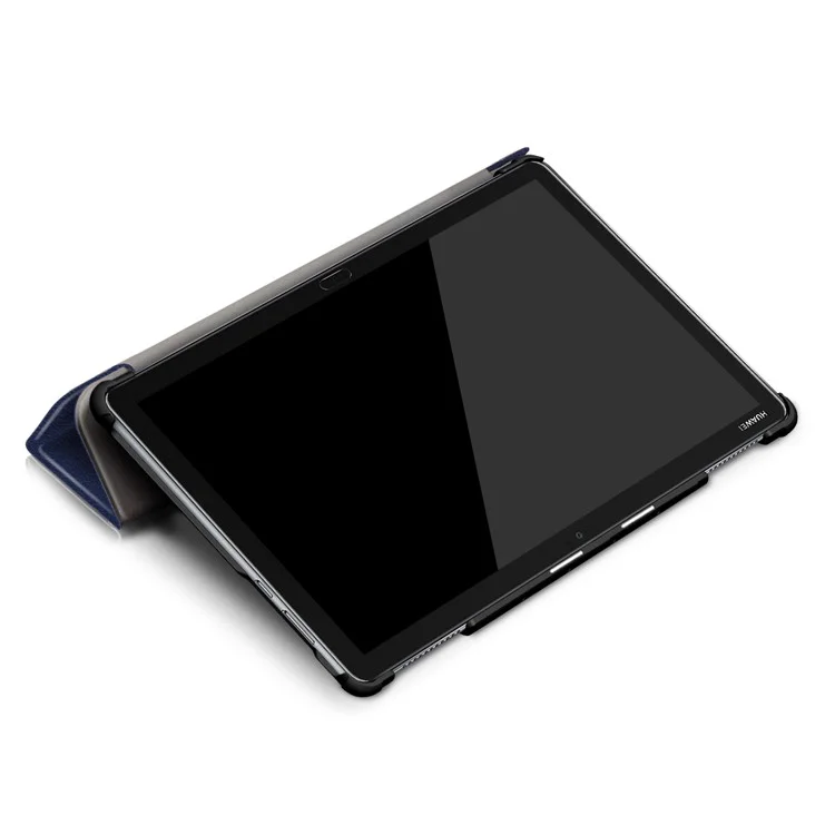 Pour Huawei Mediapad M5 Lite 10.1 Tri-fold Stand Auto Wake / Étui en Cuir Intelligent de Sommeil - Bleu Foncé