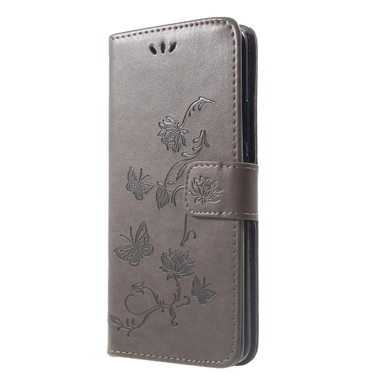 Imprimir Mariposa Flores Cuero Soporte Billetera Folio Carcasa para Huawei Mate 20 Pro - Gris