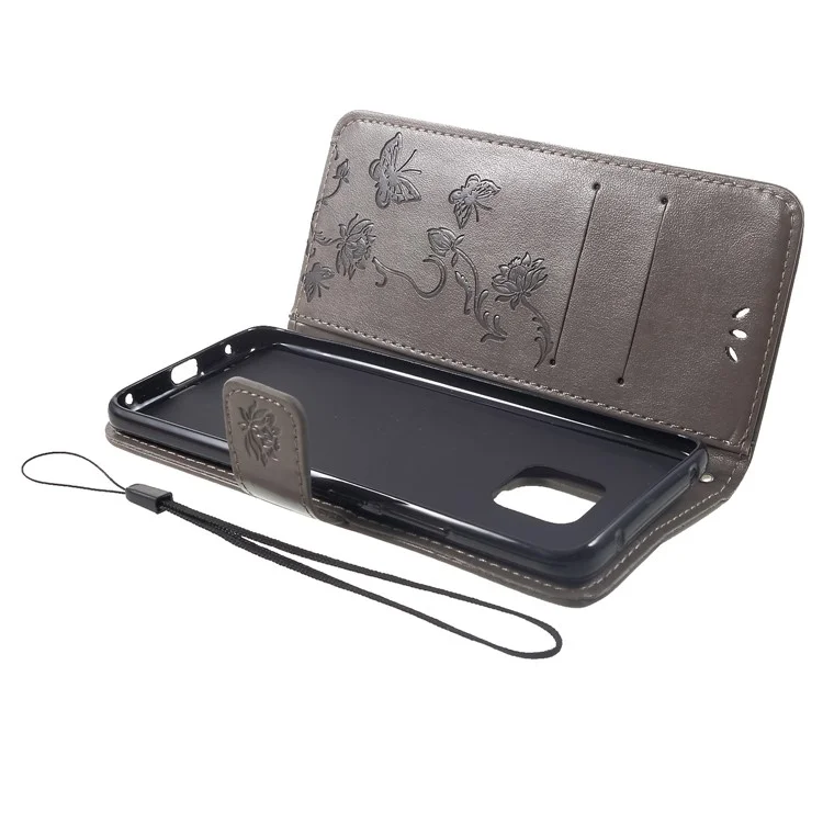 Imprimir Mariposa Flores Cuero Soporte Billetera Folio Carcasa para Huawei Mate 20 Pro - Gris