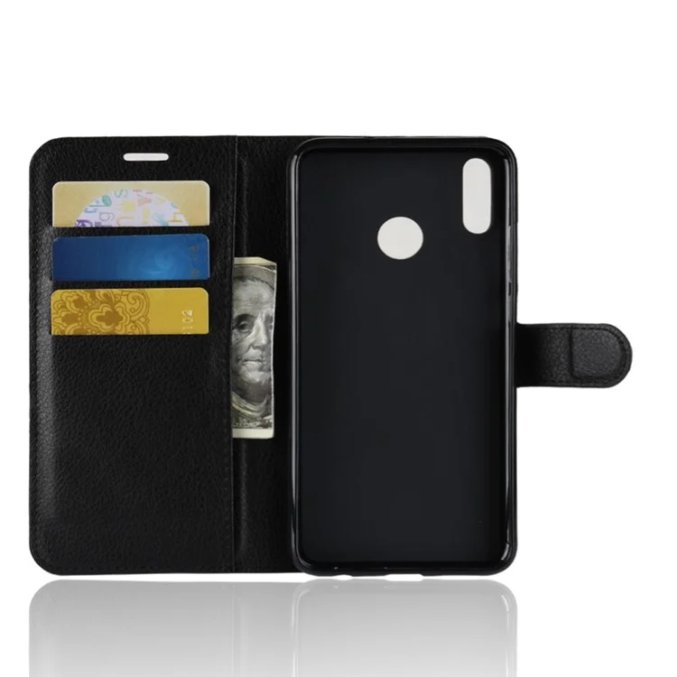 Litchi-Textur-Wallet-Ständer Ledertasche für Huawei Honor 8X / Honor View 10 Lite - Schwarz
