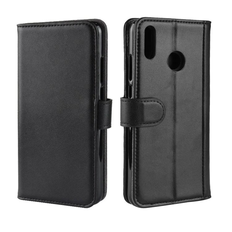 Genuine Split Leather Card Holder Stand Phone Cover for Huawei Honor 8X - Black