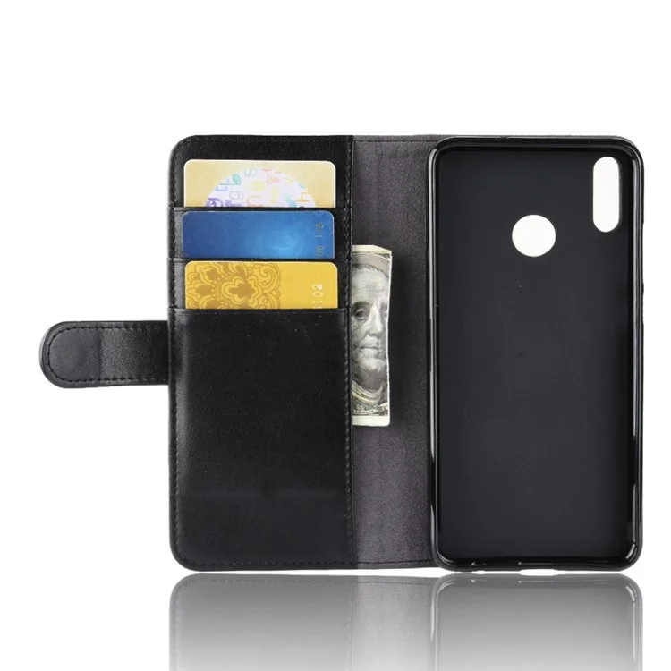 Genuine Split Leather Card Holder Stand Phone Cover for Huawei Honor 8X - Black