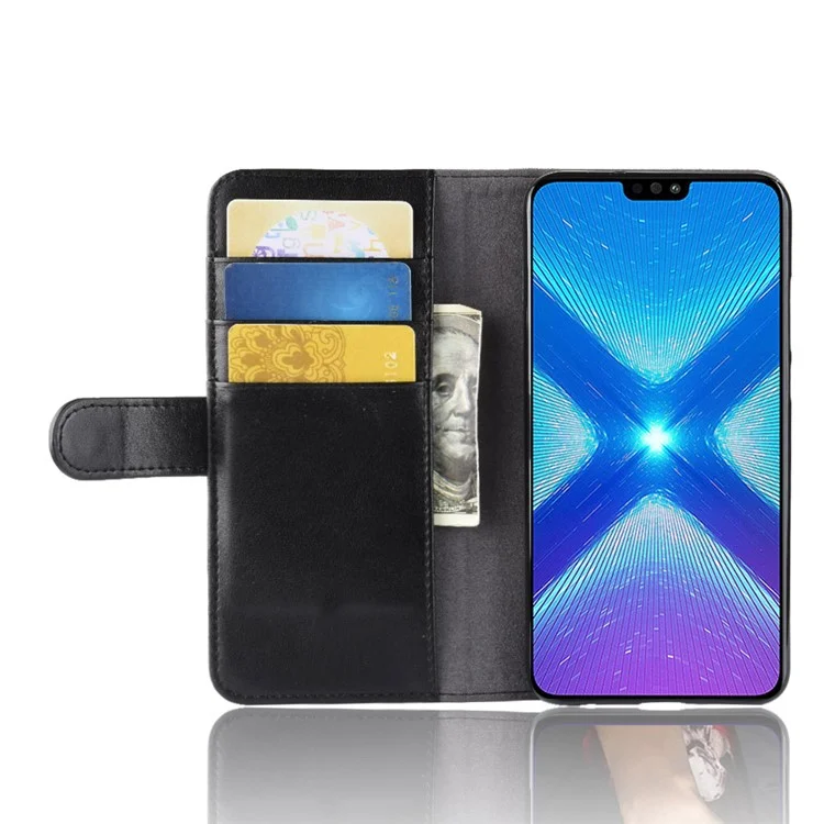 Genuine Split Leather Card Holder Stand Phone Cover for Huawei Honor 8X - Black