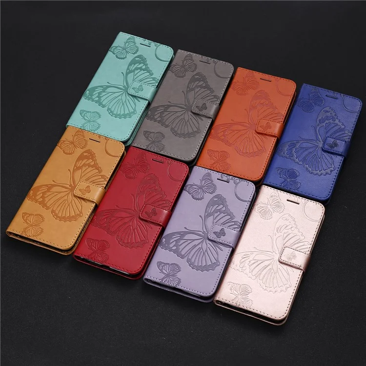 KT Imprinting Flower Series-2 Imprint Butterfly Flower Leather Wallet Magnetic Stand Cover for Huawei Mate 20 Lite - Grey