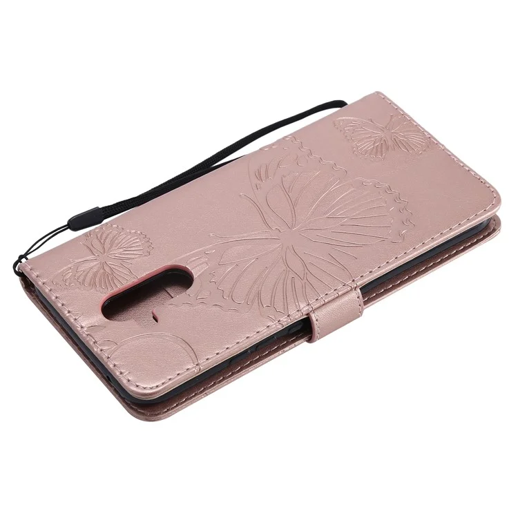 KT Imprinting Flower Series-2 Imprint Butterfly Flower Leather Wallet Magnetic Stand Cover for Huawei Mate 20 Lite - Rose Gold