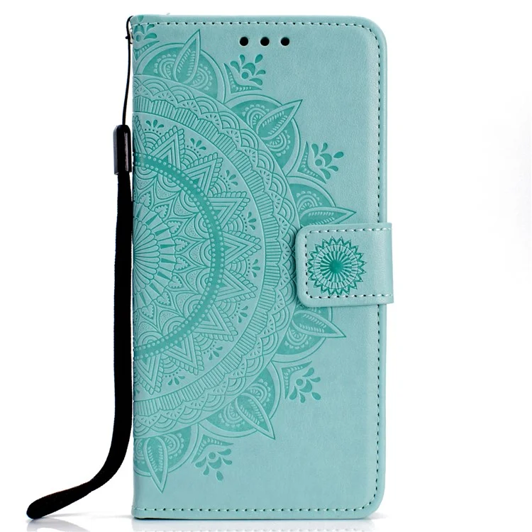 Imprint Totem Pattern Wallet Stand Leather Flip Cover for Huawei Mate 20 Lite - Cyan