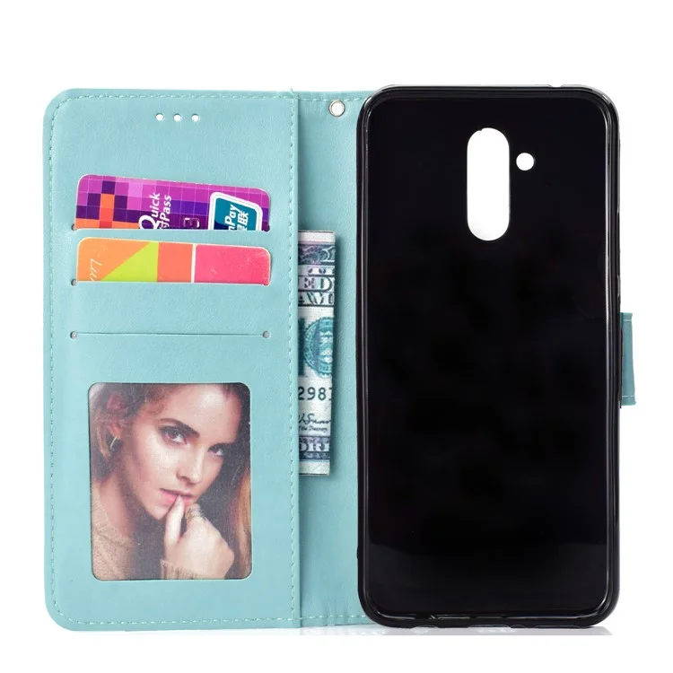 Imprint Totem Pattern Wallet Stand Leather Flip Cover for Huawei Mate 20 Lite - Cyan