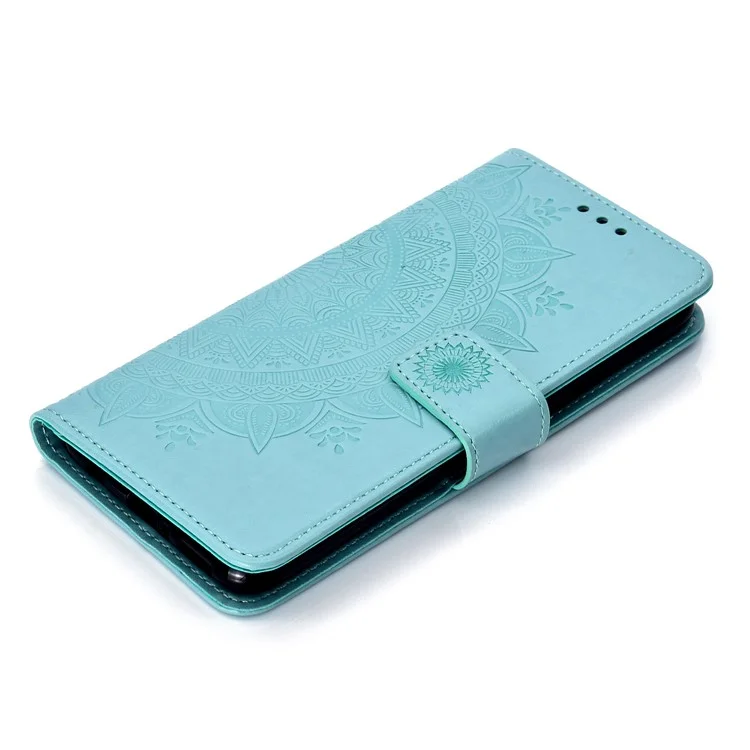 Imprint Totem Pattern Wallet Stand Leather Flip Cover for Huawei Mate 20 Lite - Cyan