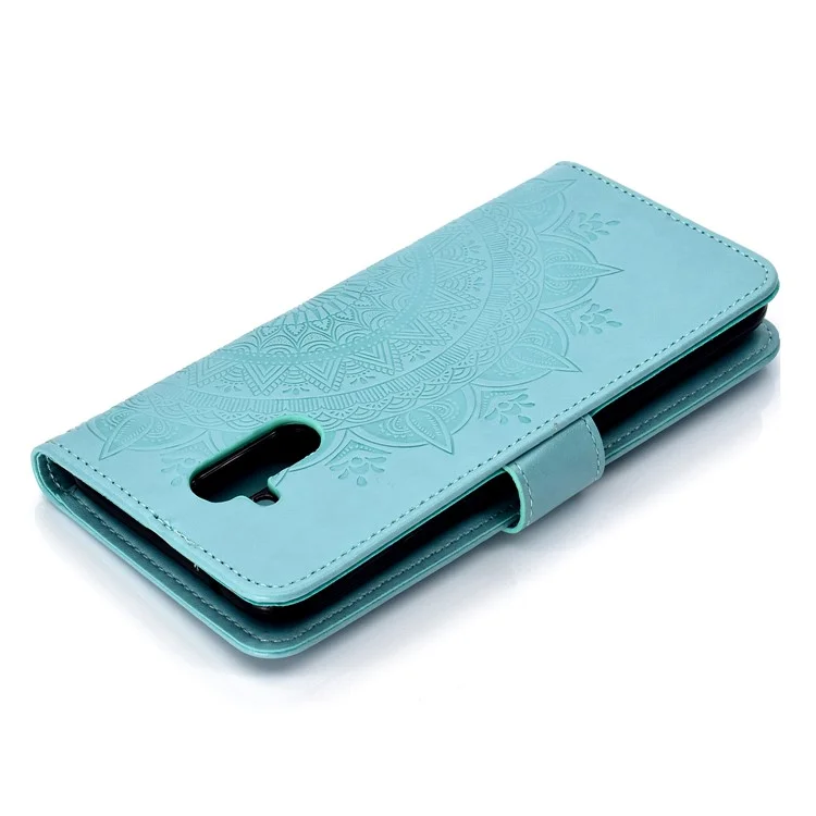 Imprint Totem Pattern Wallet Stand Leather Flip Cover for Huawei Mate 20 Lite - Cyan