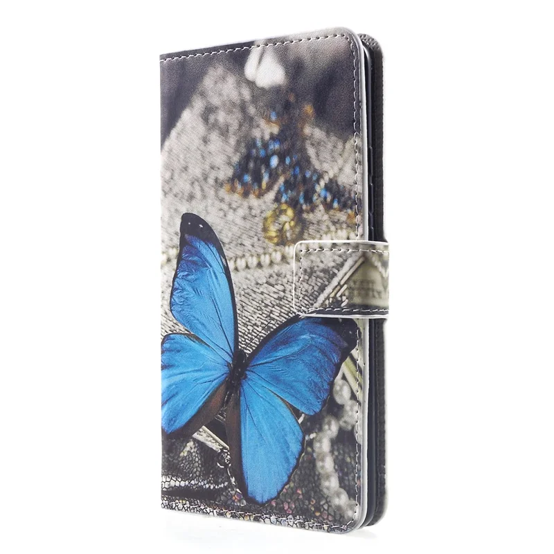 Pattern Printing PU Leather Magnetic Wallet Stand Protective Shell for Huawei Mate 20 Pro - Blue Butterfly