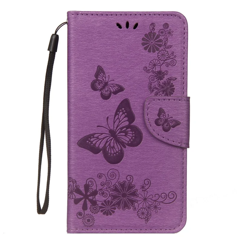 Imprint Butterfly Flower Wallet Leather Magnetic Case for Huawei Mate 20 Lite / Maimang 7 - Purple