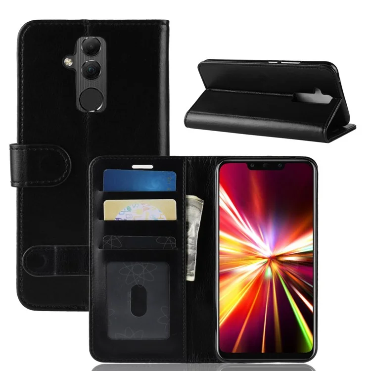 Crazy Horse Wallet Stand de Cuero Para Huawei Mate 20 Lite - Negro